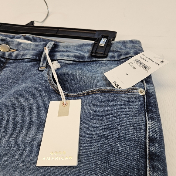 Good American Women’s Blue Good Petite Straight Leg Mid Rise Denim Jeans Size 18 - Picture 4 of 13